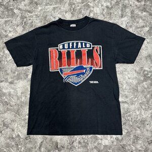Vintage Buffalo Bills Trench Large Made In USA NFL Single Stitch Tee Black